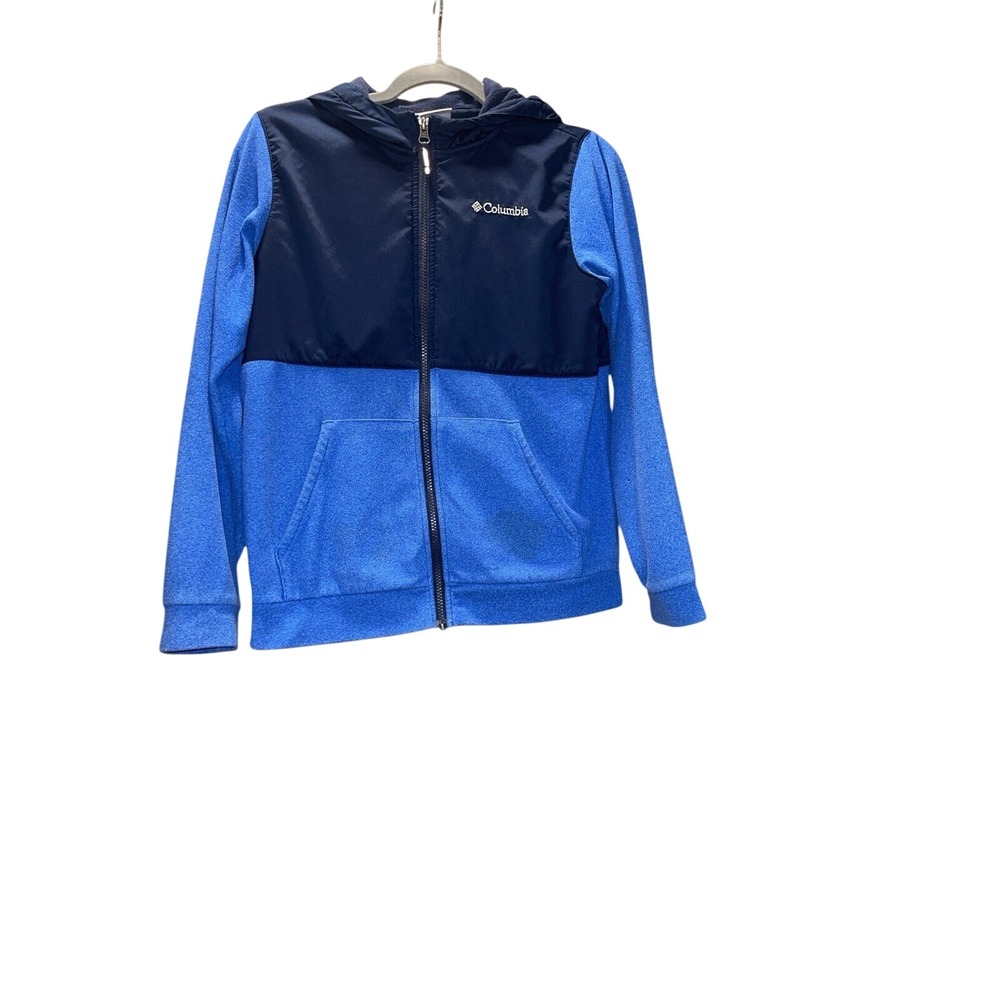 Columbia Boys Full Zip Hooded Fleece Jacket Blue Two Tone Colorblock Hoodie